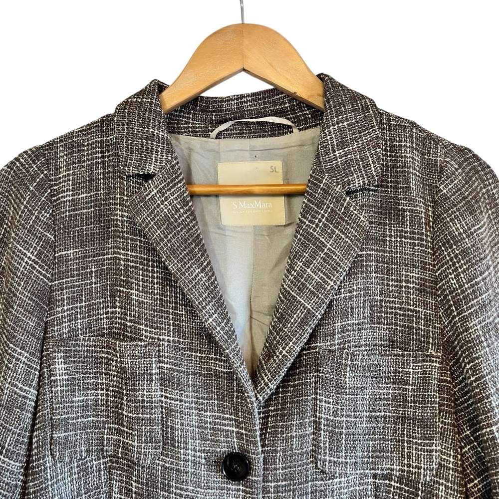 Maxmara woven cotton blazer with leather accents size 12 excellent condition - Picture 3 of 14
